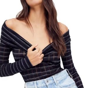 Free People Snowbunny Girlfriend Off The Shoulder Top, Black, Size M, NWT